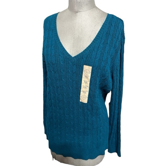 St. John’s Bay Regal Teal Long Sleeve Cable Knit Pullover Sweater Size XXL - Picture 3 of 9